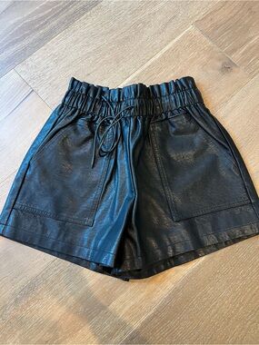 Black Leather Drawstring Women’s Shorts